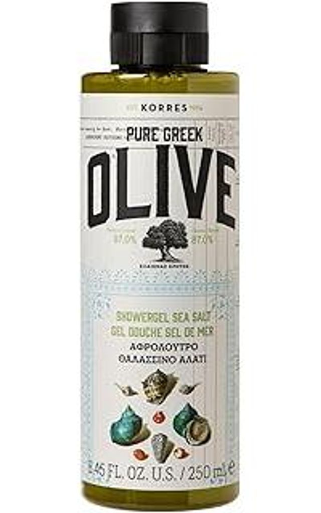 KORRES Olive Sea Salt feuchtigkeitsspendendes Duschgel für geschmeidige Haut, mit extra nativem Olivenöl, vegan, 250 ml