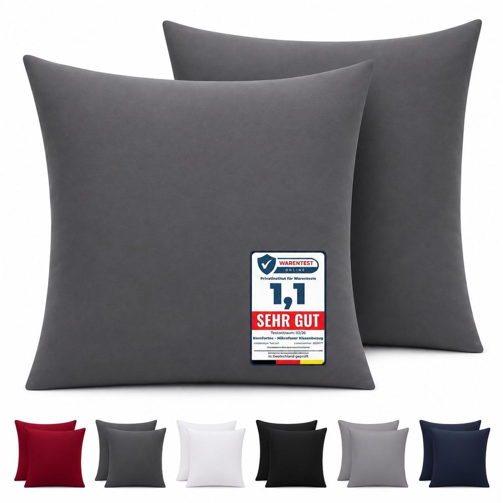 Komfortec Premium Kissenbezug 80x80 cm – 2er Set – Produktbild  KI-generiertes Bild