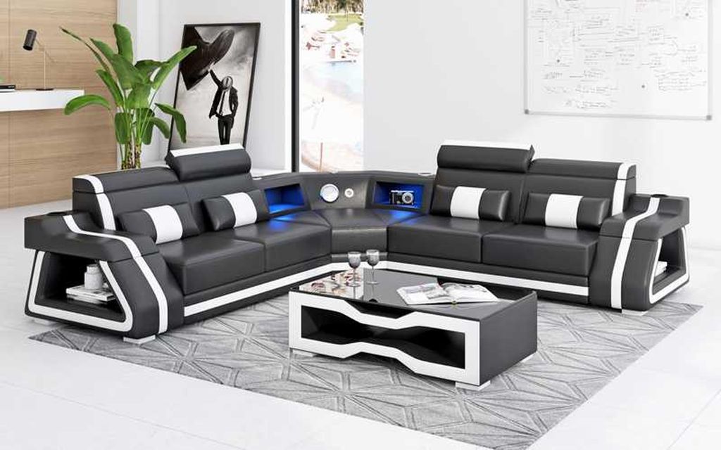 Ledersofa Eckgarnitur Ecksofa L Form Sofa Couch Beige Luxus Design