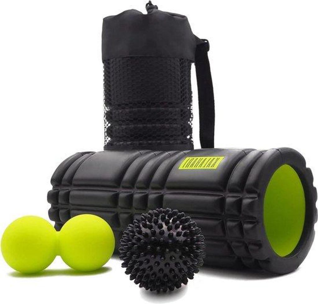 Massage-Set 3 in 1 mit E-Buch und Übungen - Doppelball und Noppenball - mit Tasche - für Triggerpunkt-Therapie und Myofasciale Massage