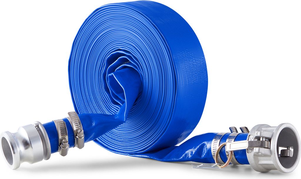 SucceBuy Rückspülschlauch, 1,5 Zoll x 50 Fuß, blaues hochwertiges PVC, mit Klemmen, Camlock, Aluminiumbeschlägen, für Abwasser, Wassertranspor...