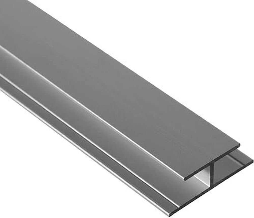 5, S-Polytec Aluminiumprofil Aluminium H-Profil 6mm Silber eloxiert (2 Meter), Alu Verbindungsprofil, Übergangsprofil, Aluprofil H für HPL Platte...