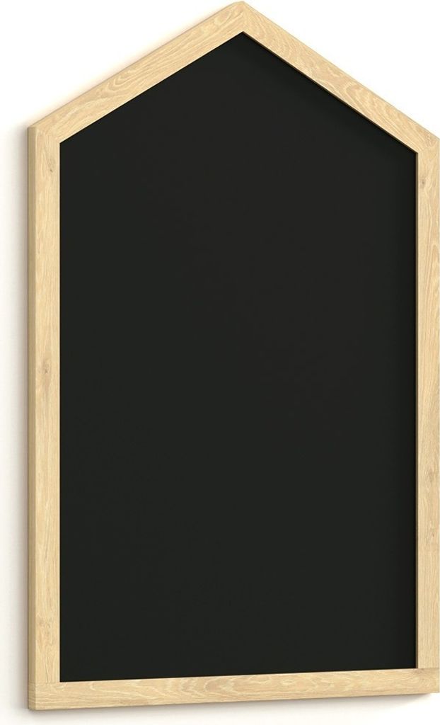 A house-shaped blackboard with a natural wood frame, shown against a white background.
