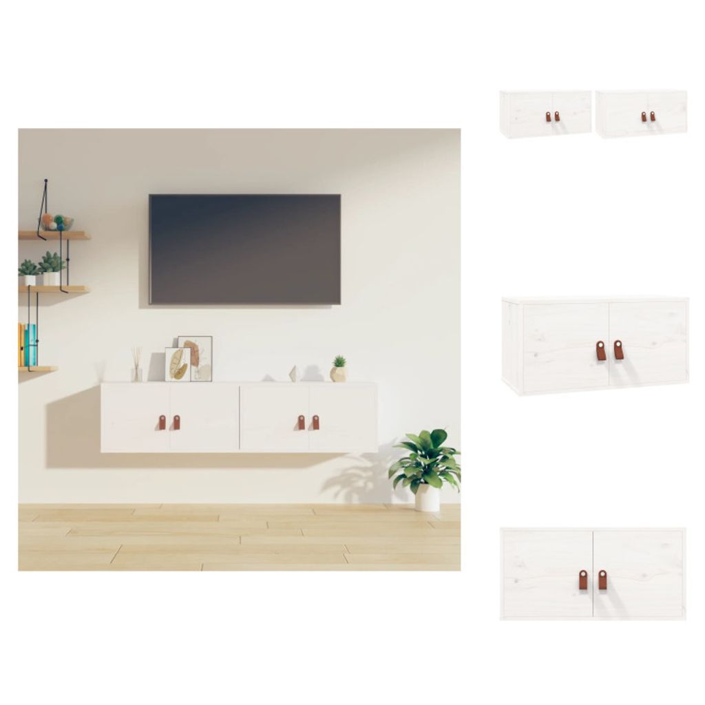 vidaXL Wandschränke 2 Stk. Weiß 60x30x30 cm Massivholz Kiefer - Wandregale