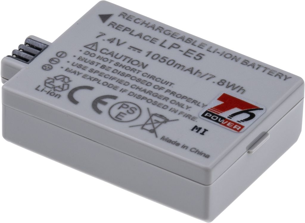 T6 Power Akku für Canon Digitalkamera, Teilenummer LP-E5, Li-Ion, 7,4 V, 1050 mAh (7,8 Wh), grau