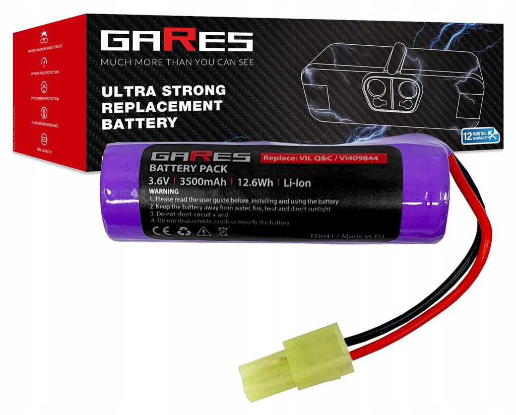 Gares Ersatzakku für Vileda Quick & Clean 8654396211 VI409842 | 3,6V 3,5 Ah Li-Ion | Hochleistungs-Akku für Saugroboter | Kompatibel mit Vileda Q...