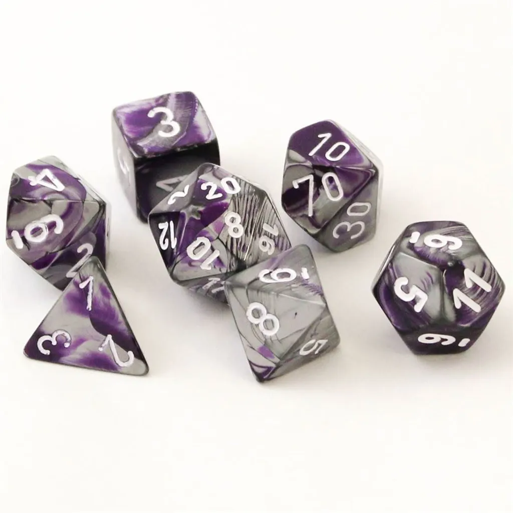 Dés Chessex Gemini Violet Acier : Set de 7 Pièces Chiffres Blancs Lisibles