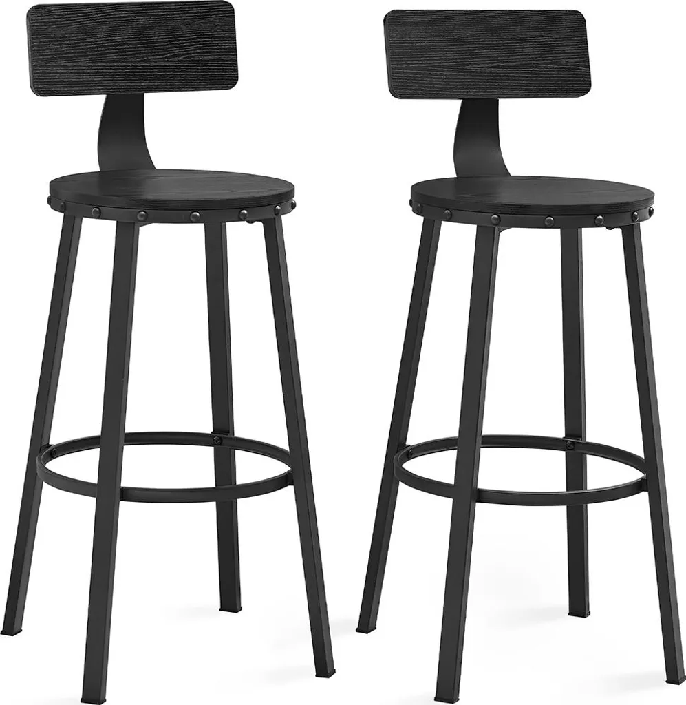 Tabourets de bar en métal noir ébène, design industriel lot de 2