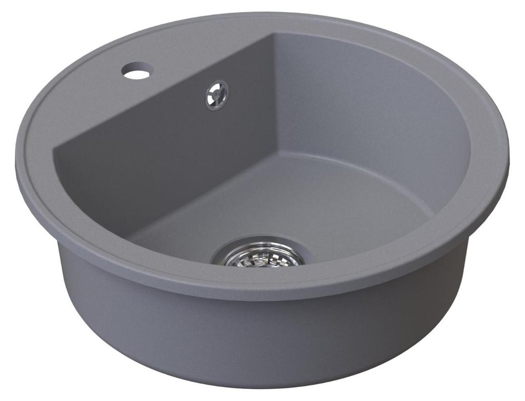 HOMEVELLO Spülbecken DIGIT Einbecken Rund Granitspüle Ø51 cm Grau, Hochwertige Küchenspüle mit Siphon, Überlauf, Pflegeleicht, Kratzfest, Mod...