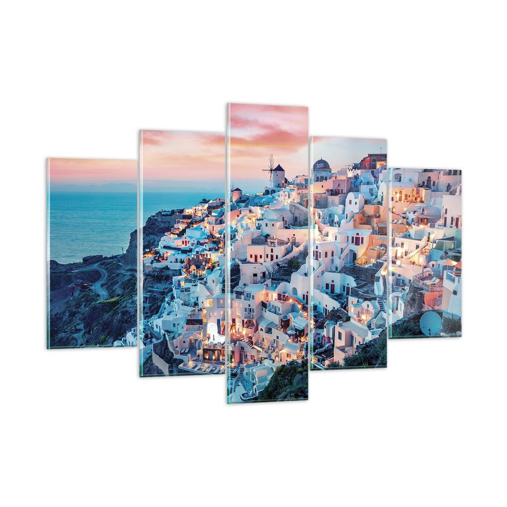 Bilder auf glas - 5 Teile - Santorini Griechenland anzeigen - 150x100cm - Glasbilder - Wandbilder - Bilder - Wanddekoration aus Glas - Glas Bilder ...