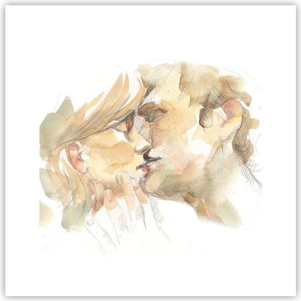 Poster - Poster ohne Rahmen - Kuss Paar Liebe - 30x30 cm - Wand Bild - Wanddeko - Wandbilder - Kunstposter - Wandposter - Bilder - Kunstdruck - Wan...