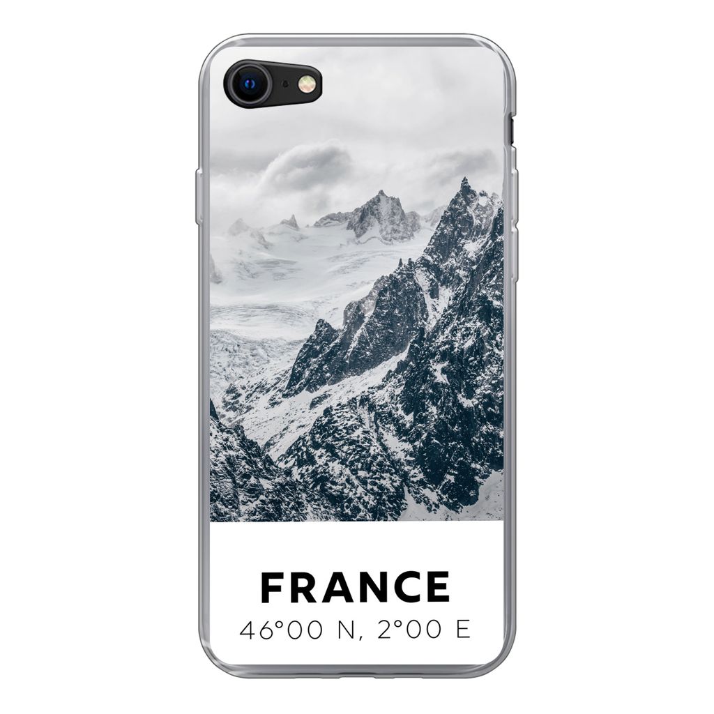 MuchoWow Handyhülle Schutzhülle Hülle für iPhone SE 2020 Frankreich - Berge - Schnee Silikon Softcase Handy Hülle - Kartenbesitzer