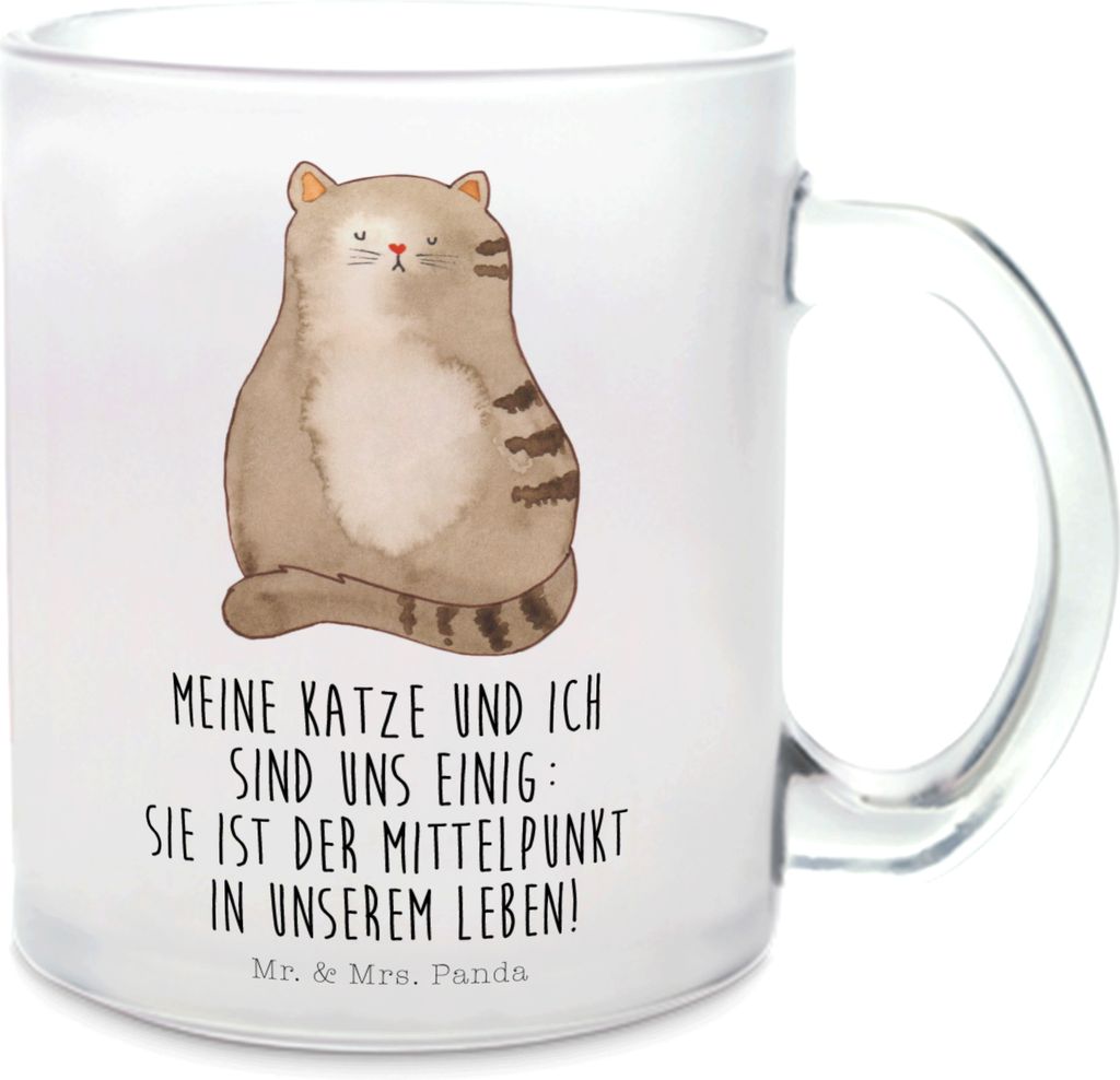 Mr. & Mrs. Panda Pott Katze Sitzen - Transparent - Geschenk, Cat, Katzen, Tee Tasse, Familie, Herz, Trinkglas, Teetasse aus Glas, glastasse