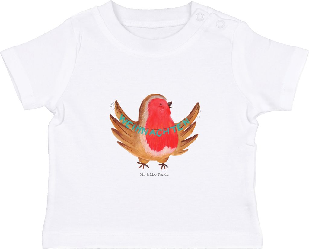 Mr. & Mrs. Panda Organic Baby Shirt Rotkehlchen Weihnachten 0. - 6. Monat - Weiß - Geschenk, Frohe, Vogel, Oberteil, Kinder, Winter, Babyshirt, T-...