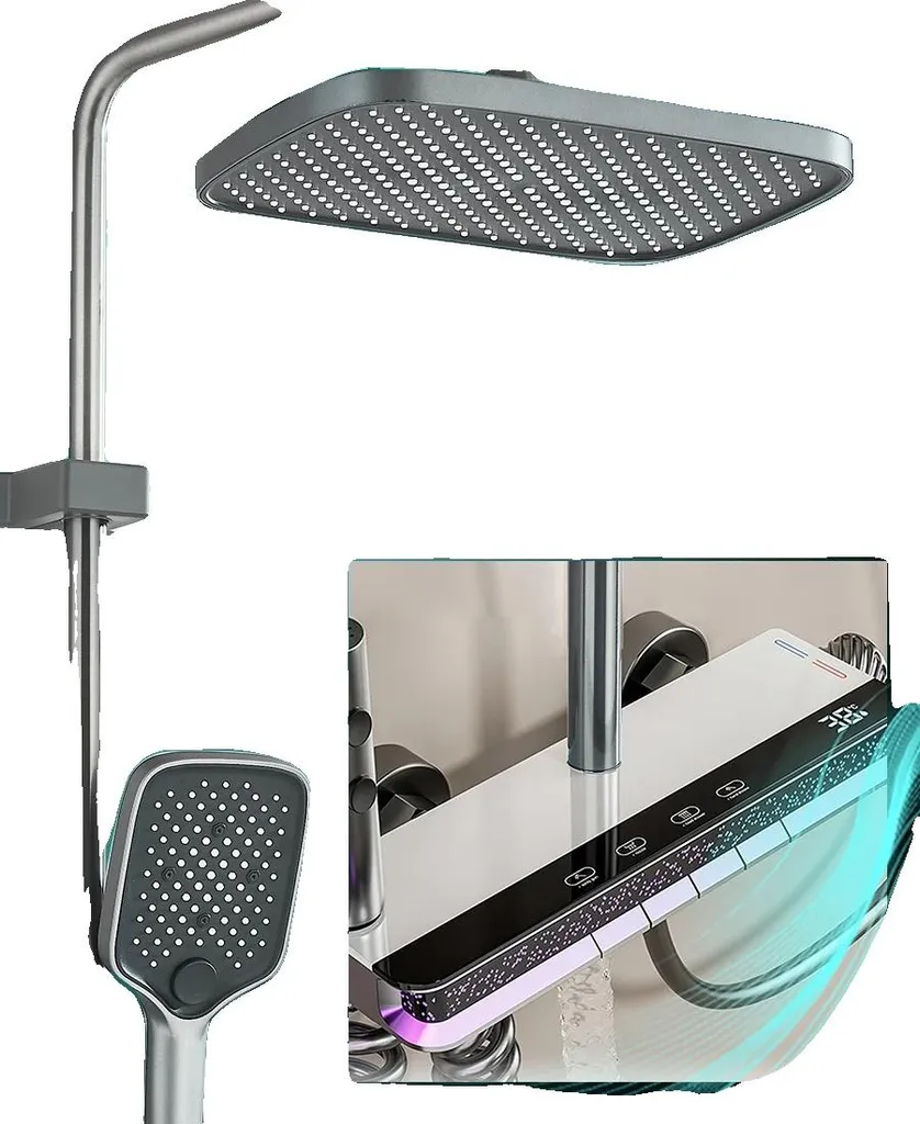 Sistema Doccia Termostatico Design a Barra Grigio - Elegante e Funzionale