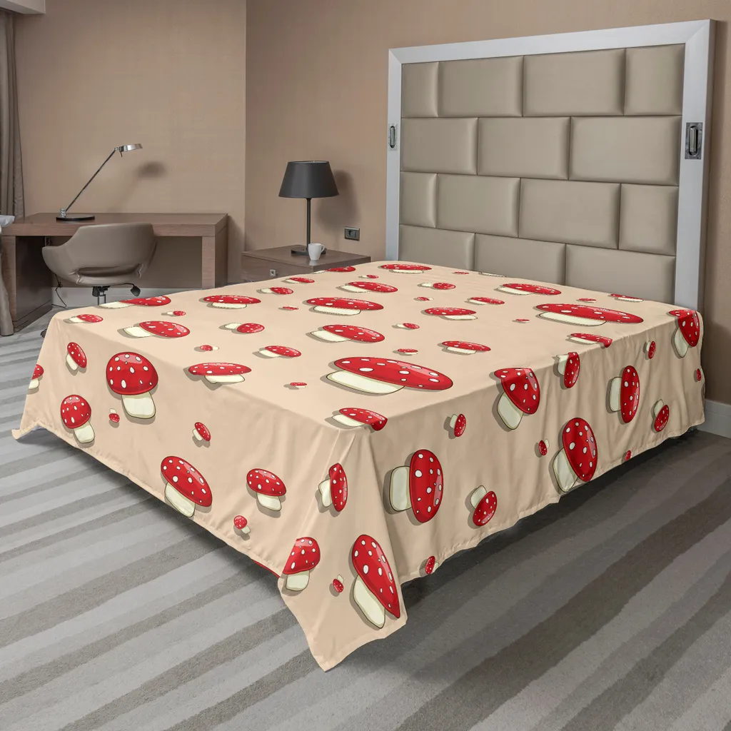 Drap de lit anti-plis imprimé champignon 244x205cm entretien facile