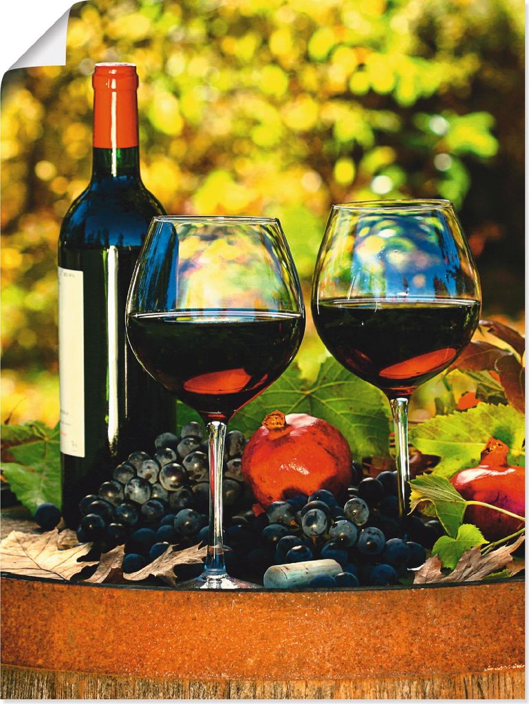 ARTland Poster Gläser Rotwein auf altem Fass Größe: 30x40 Produktbild 