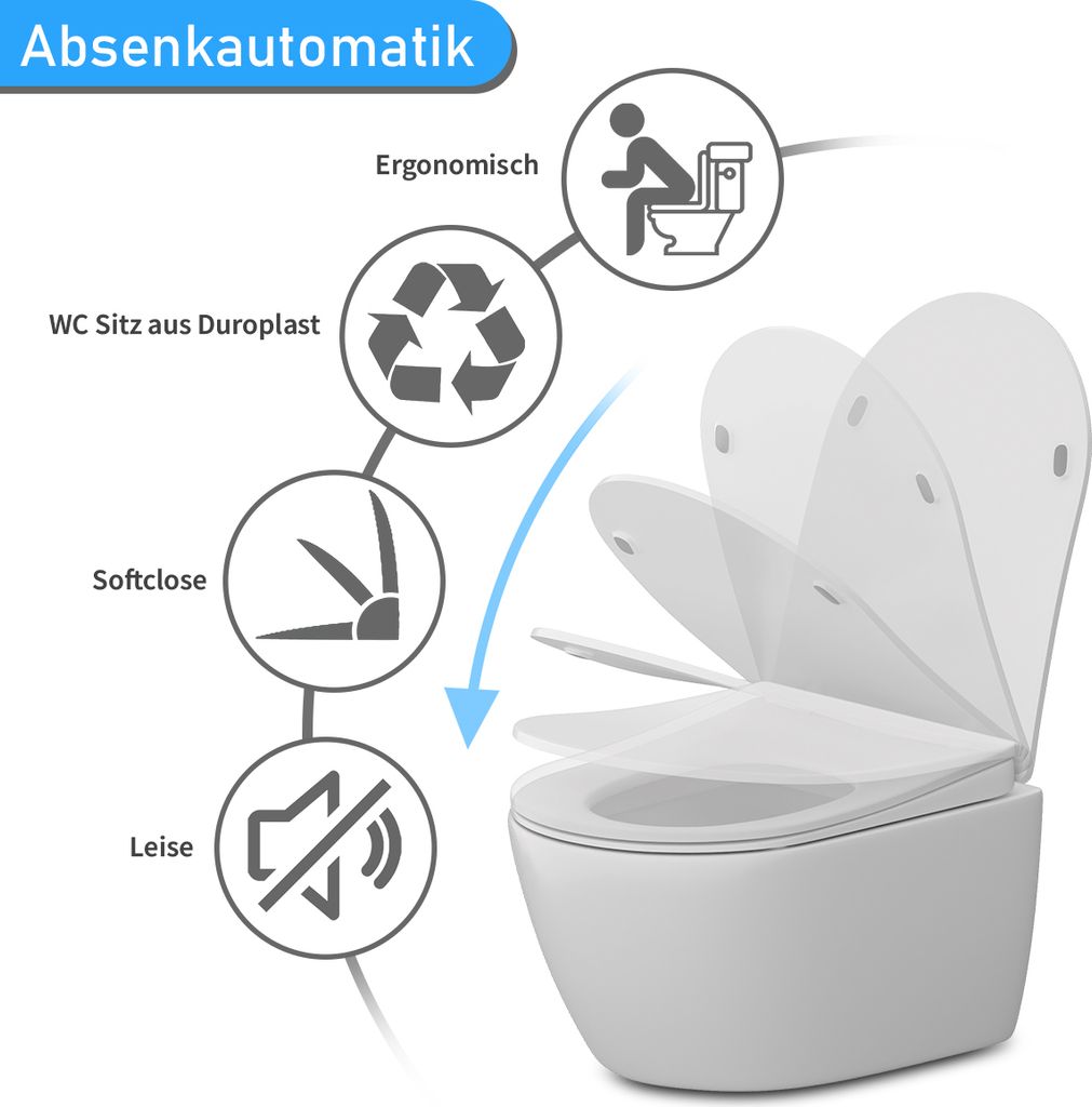 WC-Sitz mit Absenkautomatik D Form Slim Toilettendeckel Produktbild 3