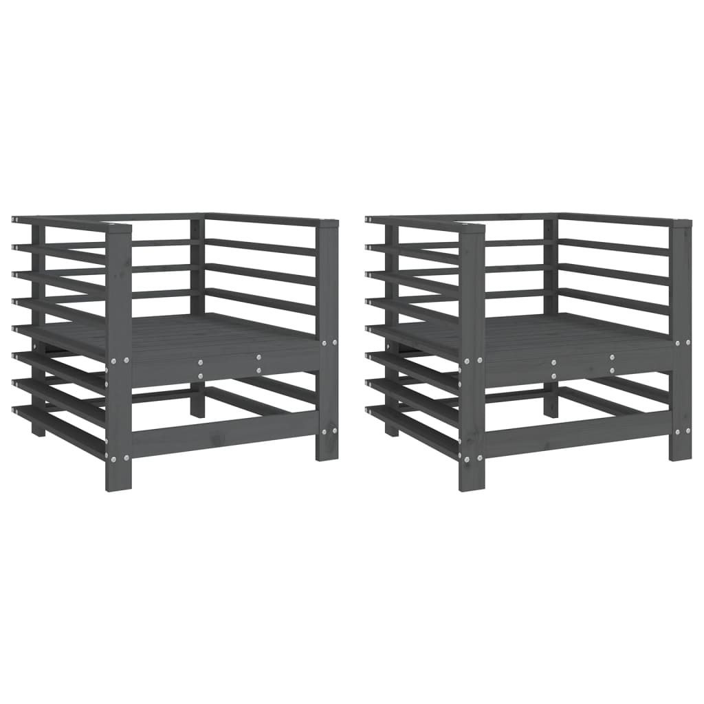 vidaXL Gartenstühle 2 Stk. Grau Massivholz Kiefer