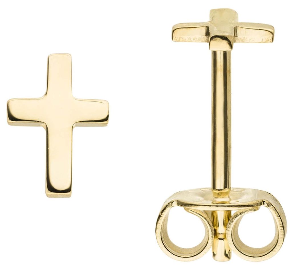 Ohrstecker Kreuze 6,5x4,5mm aus 375 Gold Gelbgold Ohrringe Ohrschmuck schlicht