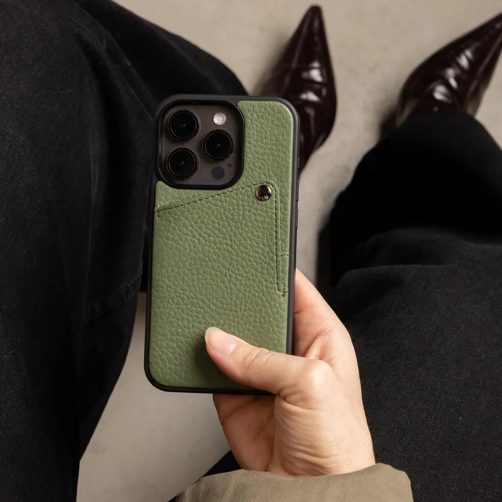 Custodia Professionale Selencia Riva iPhone 17 Pro Sage Green Porta Carte - 4