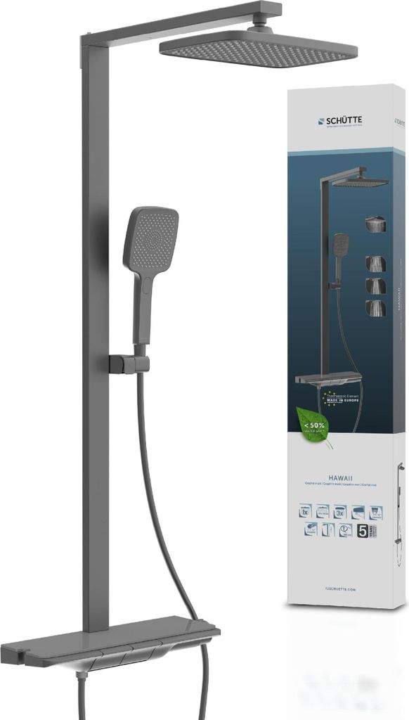 60587 HAWAII Überkopfbrause-Set, Graphit matt, mit Thermostatarmatur