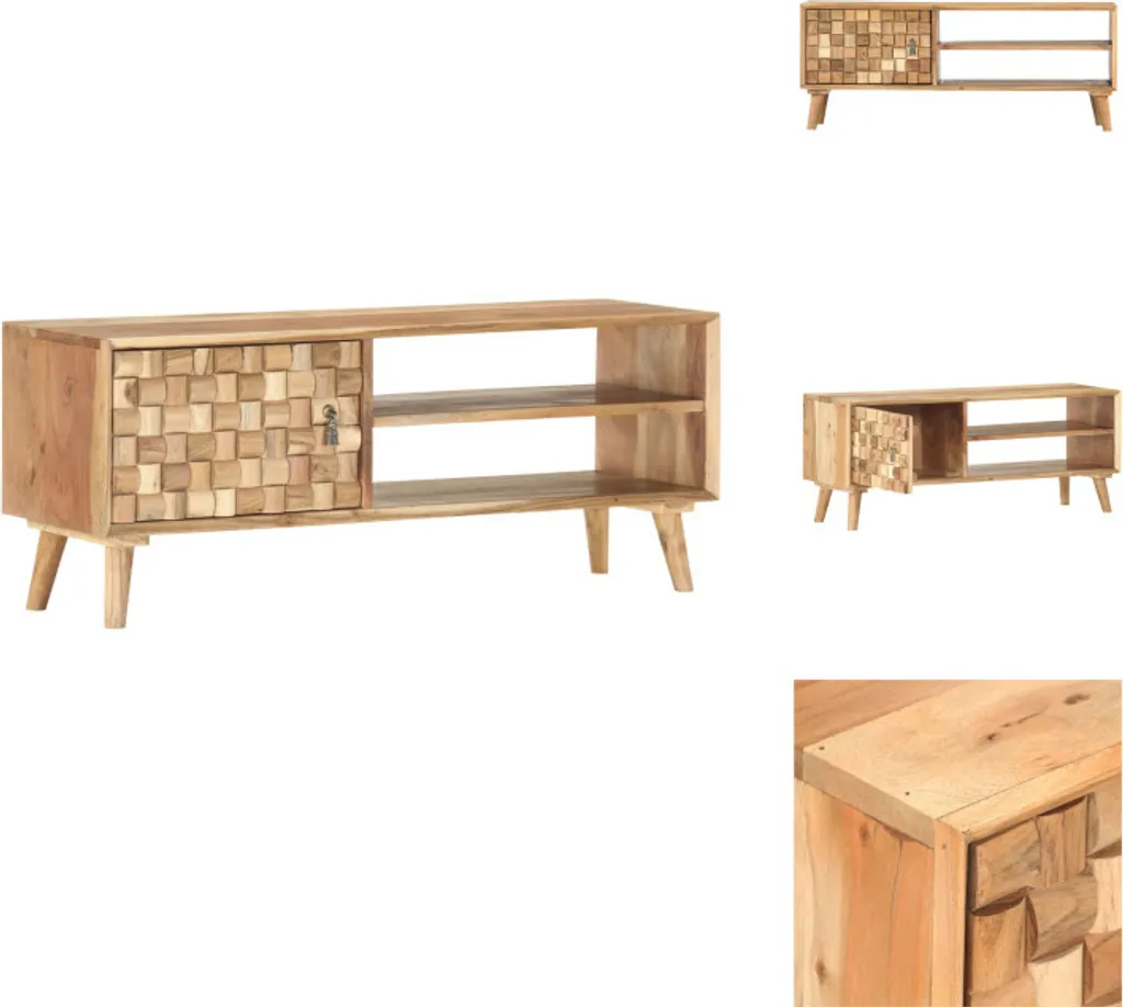 Meuble TV en Bois Massif d'Acacia 100 cm - Buffet Bas Style Scandinave