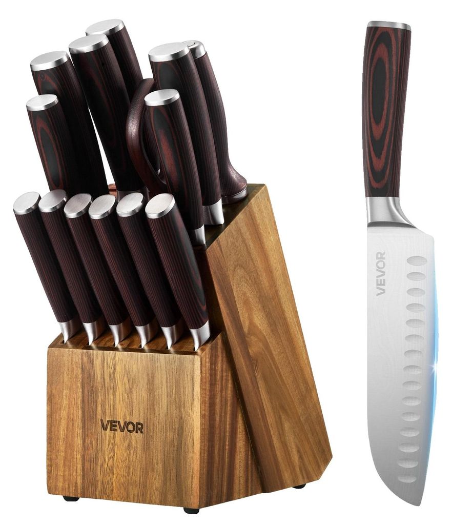 VEVOR Küchenmesser Set mit Block und Schleifer, 15-teiliges Produktbild 