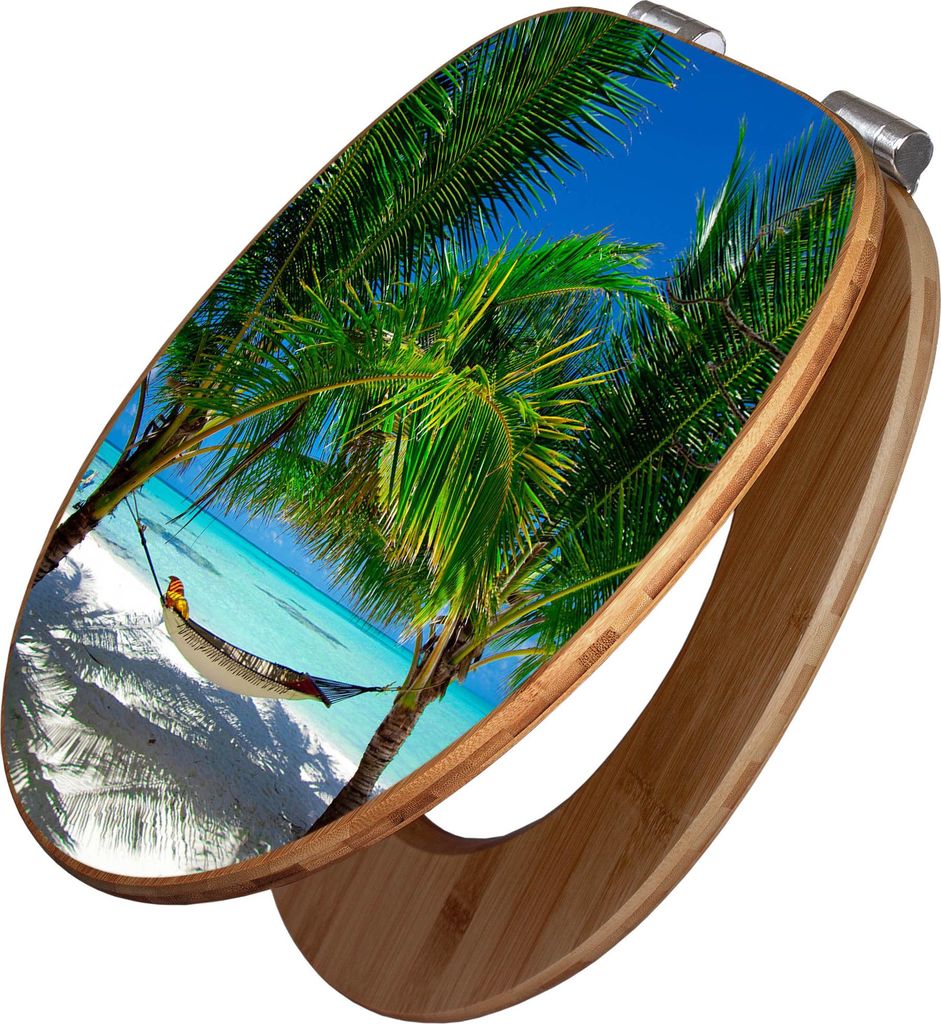 banjado Design WC Sitz Bambus Absenkautomatik - Strand - Toilettendeckel mit Absenkautomatik Holz/hochwertiger Bambus Klodeckel/WC-Sitz für alle g...