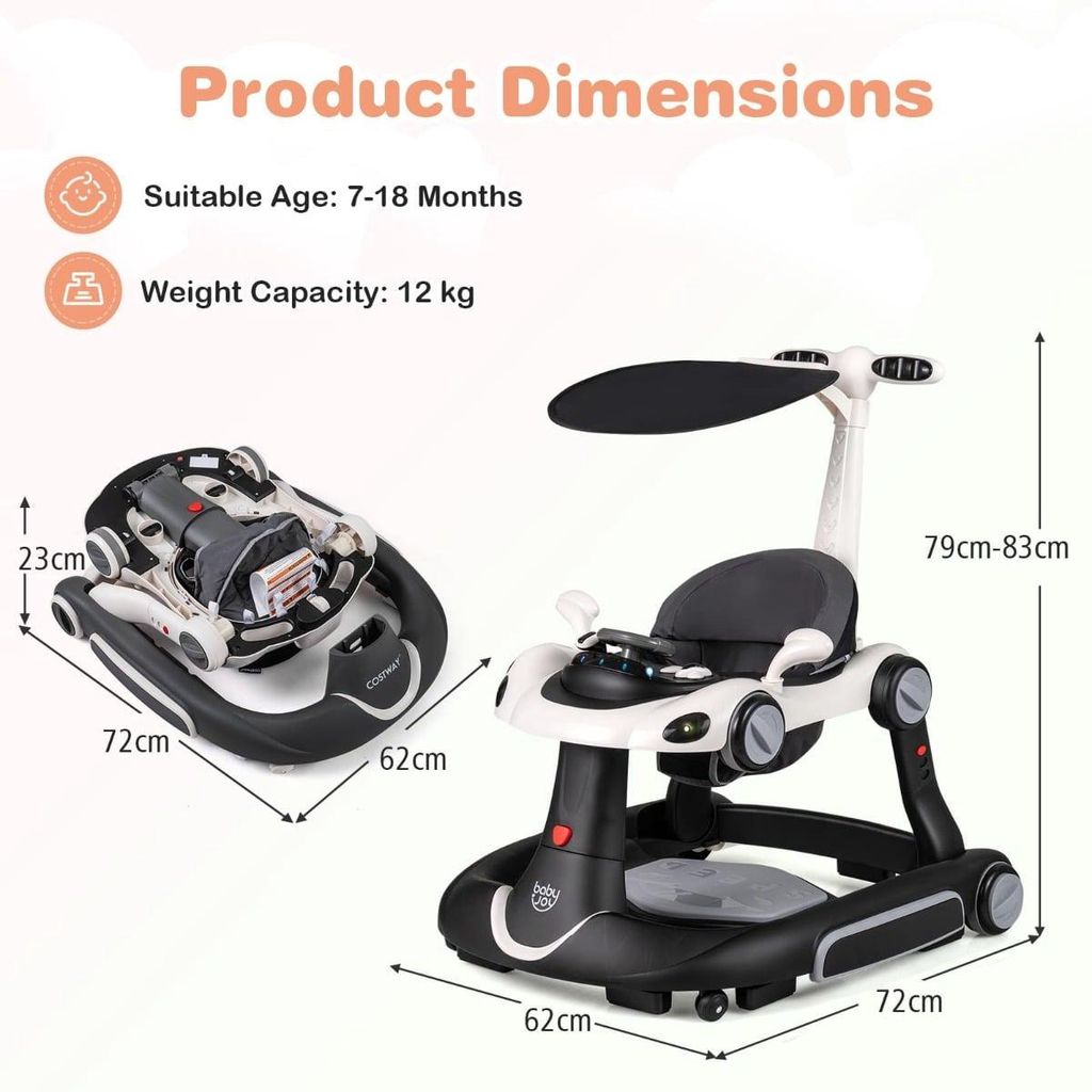7-in-1 verstellbarer Babywalker mit Sonnendach und Aktivitätszentrum