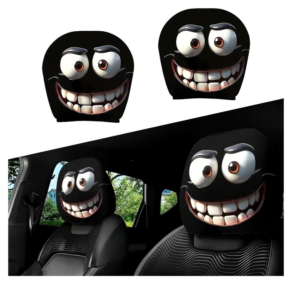 2 Stücks kopfstützenbezüge,Halloween Auto Sitzbezüge Kopfstütze für Autositze, Zubehör Lustig Kopfstützenbezug Set, Atmungsaktiver Kopfstü...