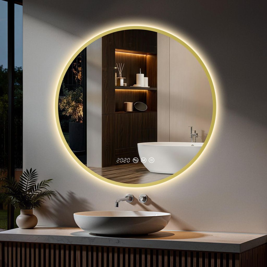 S'AFIELINA LED Badezimmerspiegel Rund Ø70 cm, Goldener Produktbild 