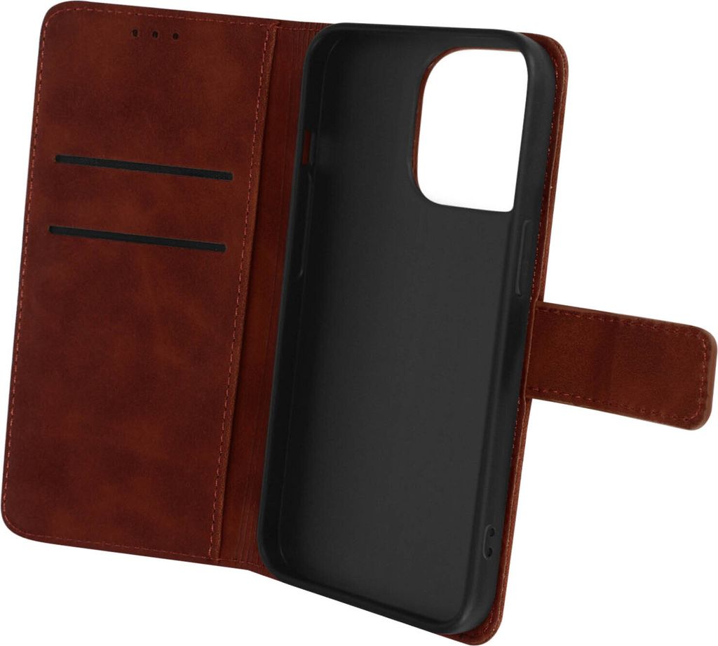 Apple iPhone 14 Pro Soft Touch Wallet Cover mit Standfunktion – Dunkelbraun