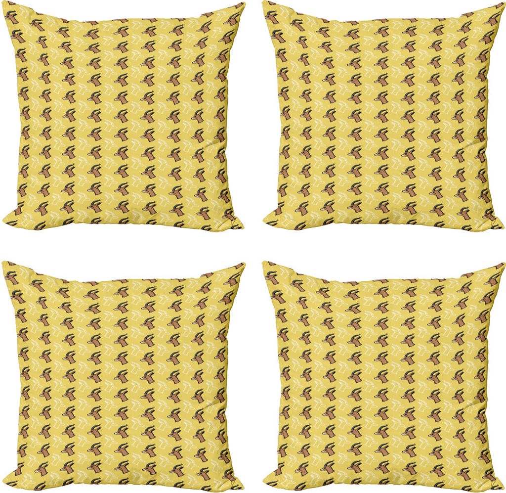 ABAKUHAUS Antilope Kissenbezug Set (4 Stück), Wildtier-Kopf-Muster, Moderner Doppelseitiger Digitaldruck, 50 cm x 50 cm, Mustard Cocoa