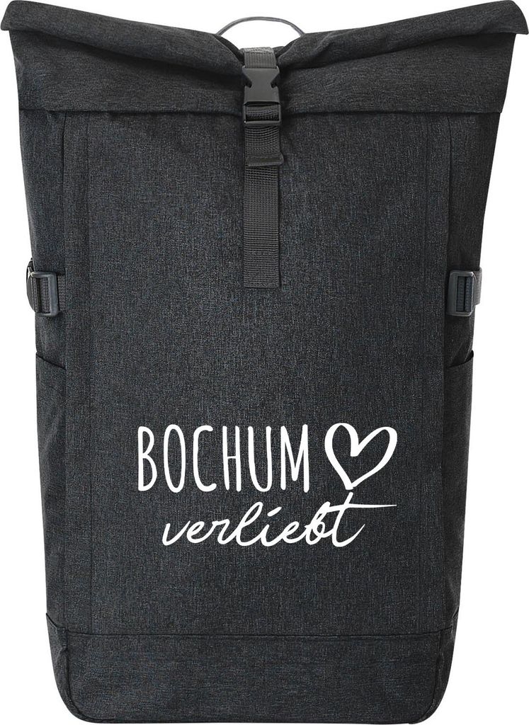 Huuraa Kurierrucksack Bochum verliebt 30-44 Liter Black Melange Fairtrade Rolltop Rucksack Geschenkidee