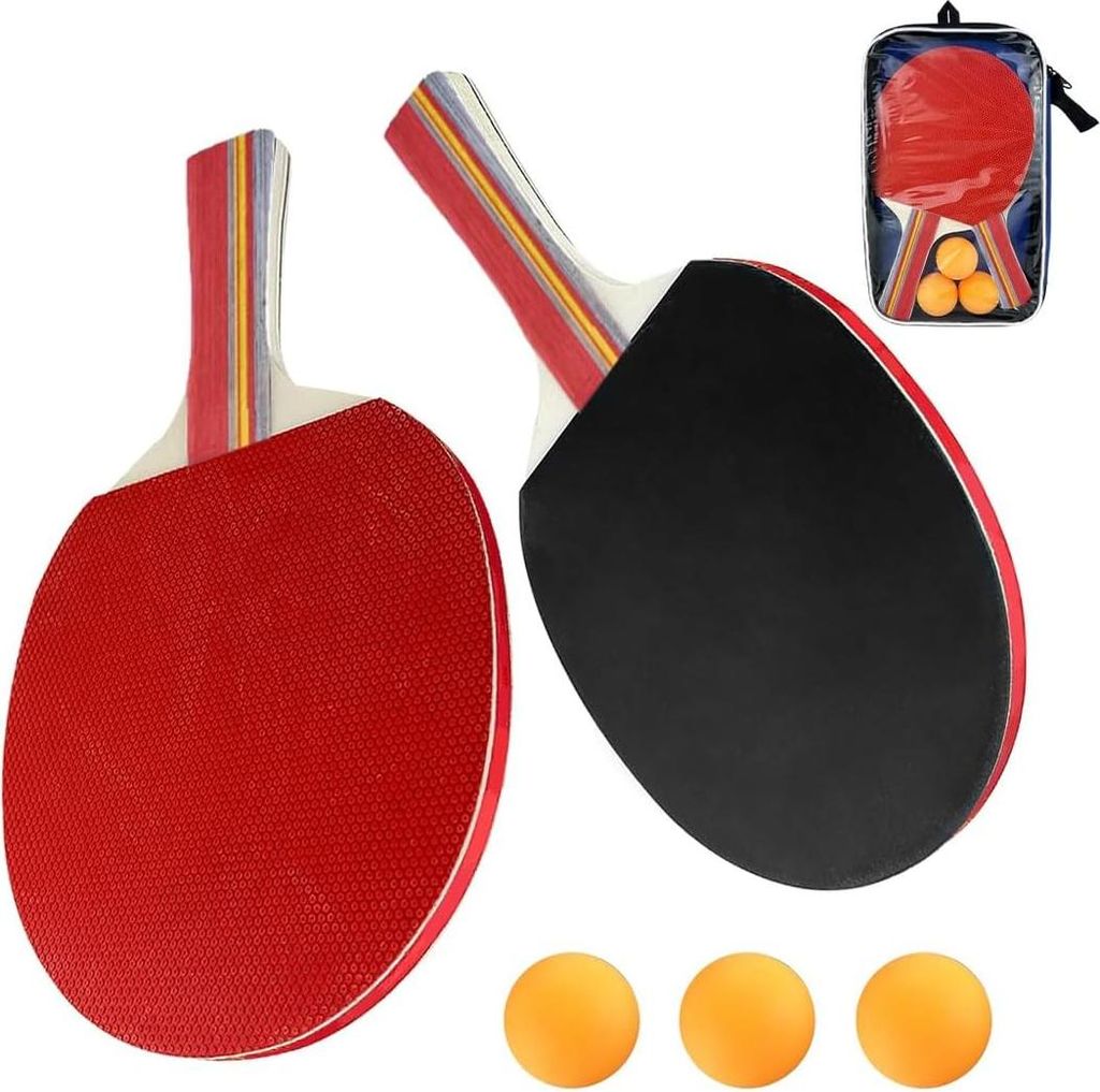 Tischtennisset - 2 Tischtennisschläger - 3 Tischtennisbälle - Ping Pong Set für Anfänger, Amateure und Familienunterhaltung - mit Tragetasche