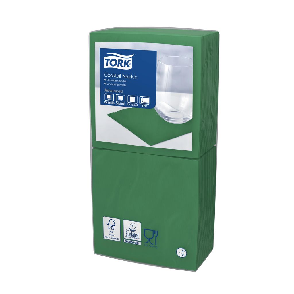Cocktailservietten Advanced 24x24cm 1/4 Falz 2-lagig dunkelgrün VE=200 Stück