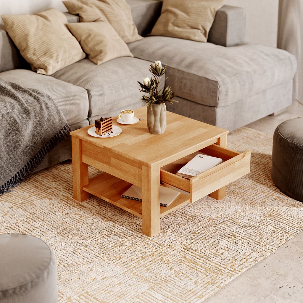 Couchtisch Kernbuche Tisch Massiv 70 x 70 cm mit