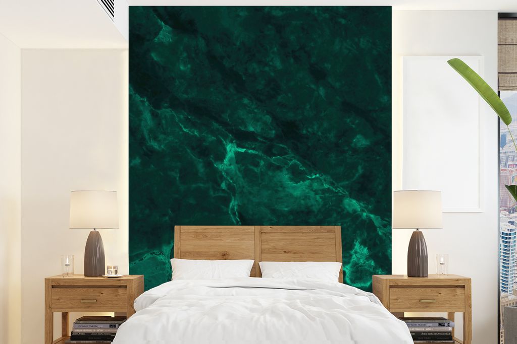 MuchoWow Fototapete für Wohnzimmer oder Schlafzimmer Wandtapete Vinyl Motivtapete Marmor - Limone - Grün - Strukturiert - Marmoroptik - 205x280...