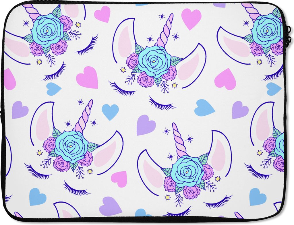 MuchoWow Laptop Hülle 15 Zoll Mädchen - Einhorn - Blumen - Muster - Mädchen - Kinder - Kinder Laptoptasche - Laptoptasche - Sleeve - Rundum-Sc...