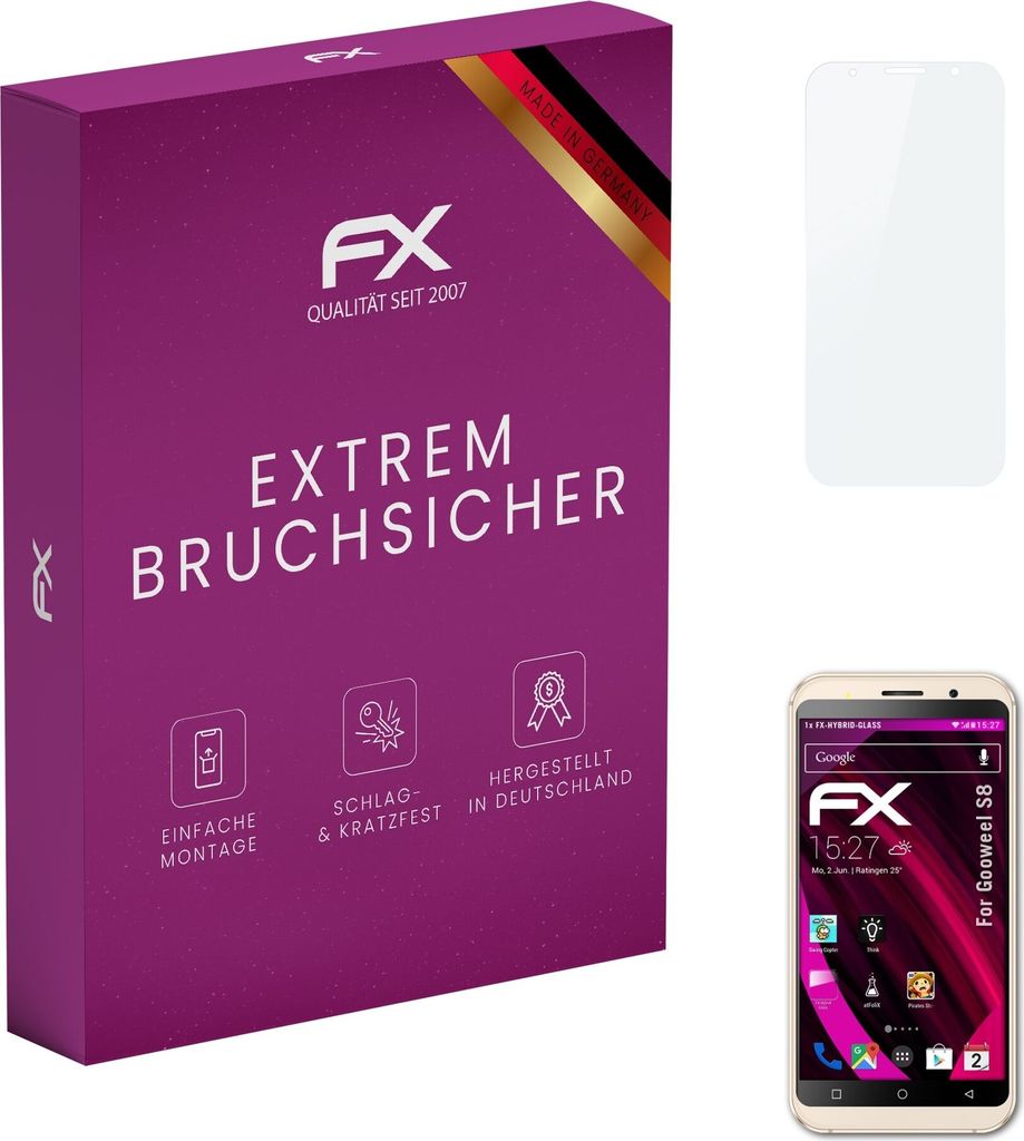 atFoliX FX-Hybrid-Glass Displayfolie kompatibel mit Gooweel S8 Glasfolie