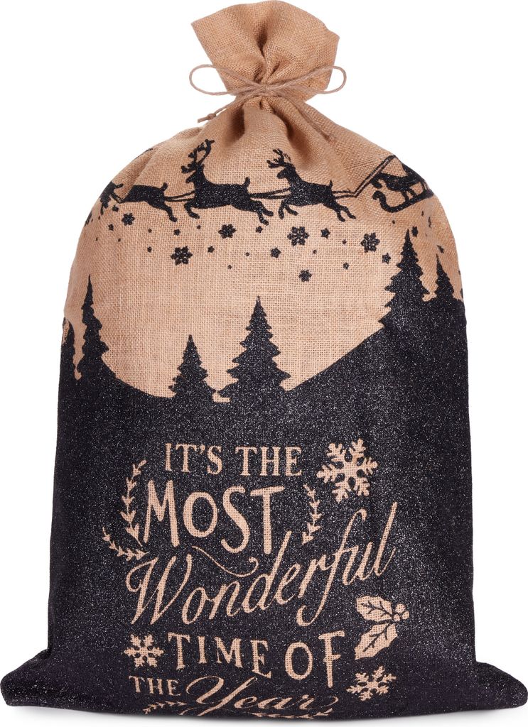 A Christmas sack with a festive design.