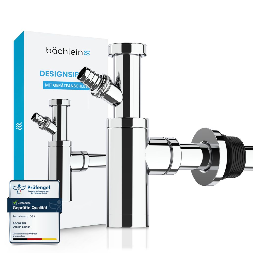 Bächlein Design Siphon Universal für Waschbecken & Waschtisch - mit Geräteanschluss - Chrom