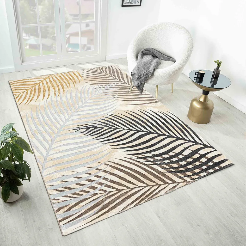 Tapis Moelleux 80x150 Crème Palmier - Pour un Intérieur Lumineux
