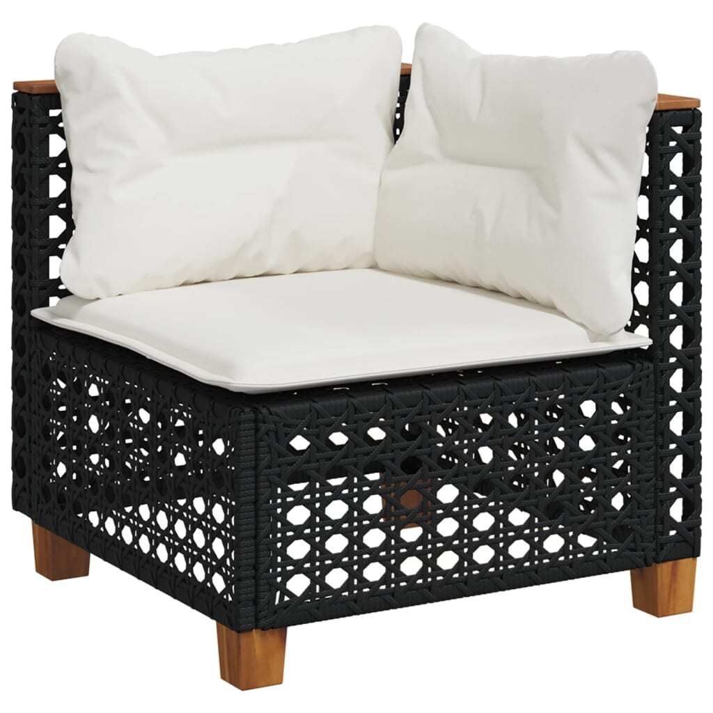 Garten-Ecksofa mit Kissen Schwarz Poly Rattan Produktbild 