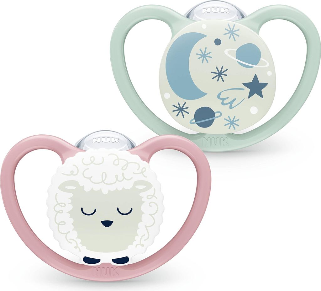 NUK Space Night Babyschnuller | 18-36 Monate | Im Dunkeln leuchtende Schnuller mit zusätzlichen Öffnungen für sensible Haut | BPA-freies Silikon...