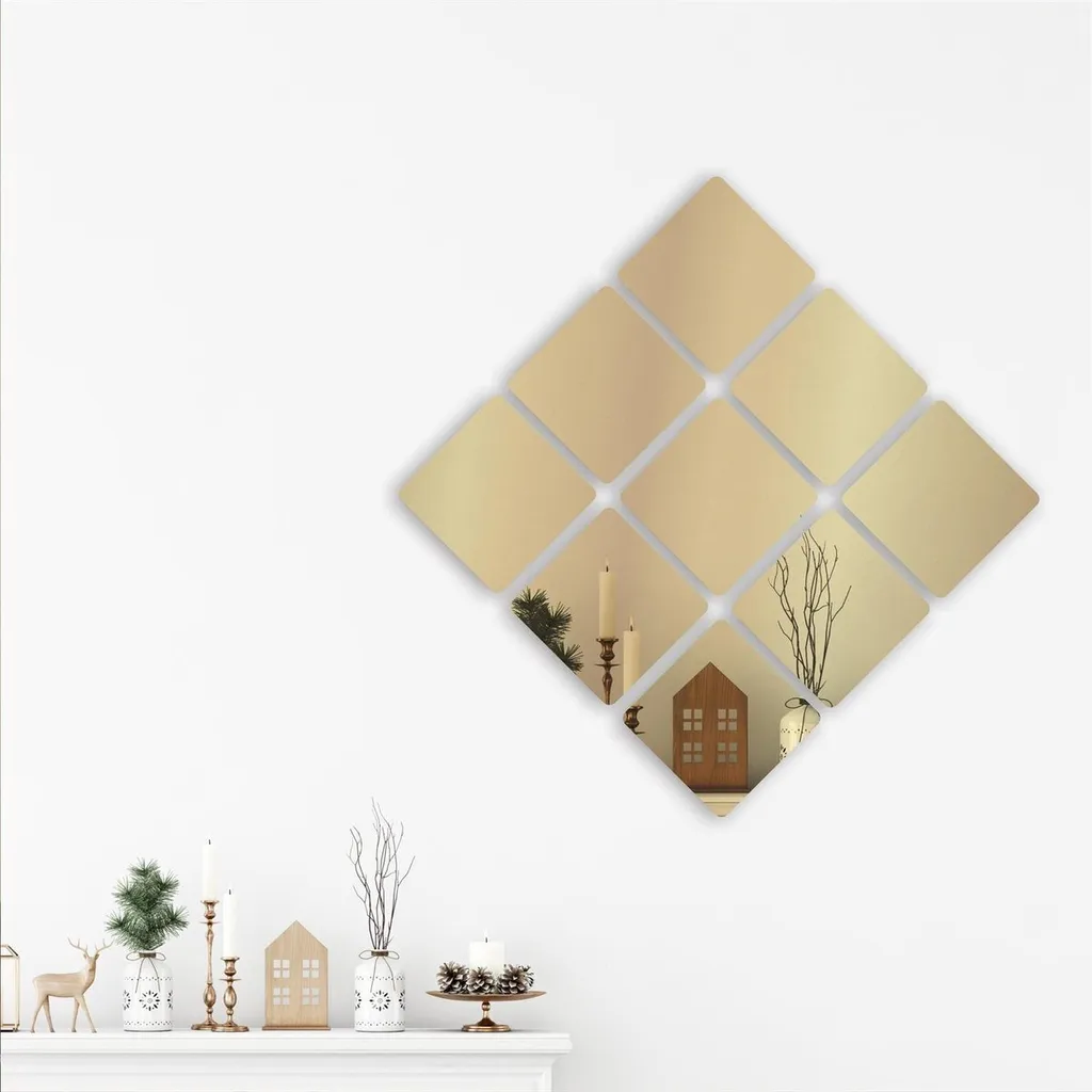 Specchi Decorativi Oro Autoadesivi - Piastrelle 15x15 Modern Design