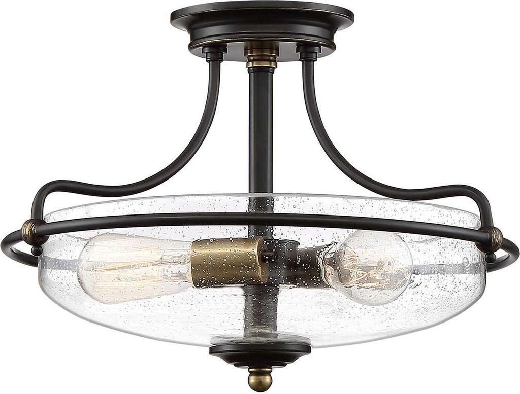 Deckenleuchte Metall Glas E27 rund D: 42,2 cm in Bronze Antik Messing Antik 3-flammig Jugendstil Deckenlampe