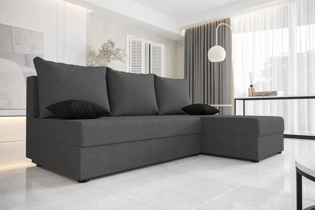 ECKSOFA HEWLET L Sawana 05 Rechts Grau mit Schlaffunktion L-Form Sofa mit Stauraum Bettkasten Wohnzimmersofa Couch Sofa Bettsofa Bettkasten Bettcouch