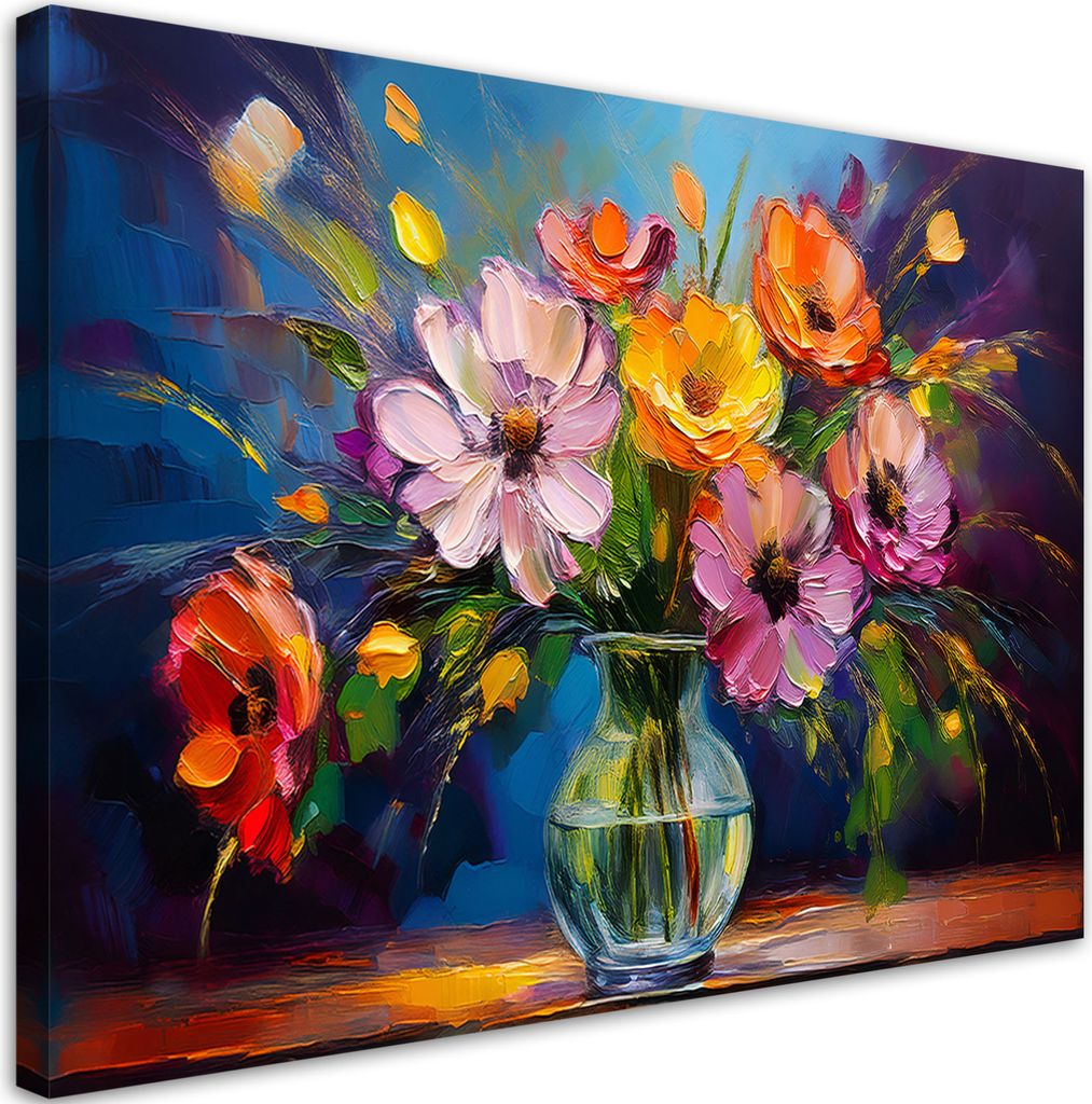 Leinwandbild Bunter Blumenstrauß in einer Vase 60x40 Feeby Bunt bild für die wand bereit zum aufhängen